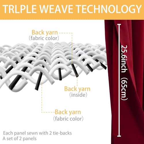 Hiasan Blackout Curtain, Thermal Curtain for Living Room Bedroom with Tiebacks, 2 Panels, 90 x 90 Inch, Red - Image 6