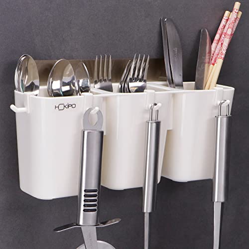 HOKIPO Magic Sticker Series Self-Adhesive Wall Mounted Cutlery Holder For Kitchen (White, Plastic), Floating Shelves, Standard 32x24x6 cm