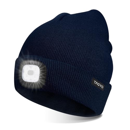 Image of TAGVO Unisex Beanie with The Light, USB Rechargeable LED Headlamp Cap, Hands Free Headlamp Flashlight Hat, Winter Warm Knitted Night Lighted Hat, Gifts for Dad Father Husband