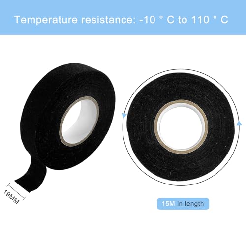 Diompirux Gewebeband Schwarz 4 Stück, Kabelbaum Filzband 19 mm x 15 m,Selbstklebend Tuch Gewebeband, Isolierband für Haushalt Kfz Motorrad,Isolierband für Auto Kabel Befestigt