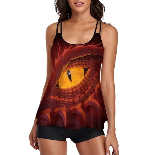 Bikini avec short de garçon et imprimé yeux de dragon rouge maillot de bain tankini