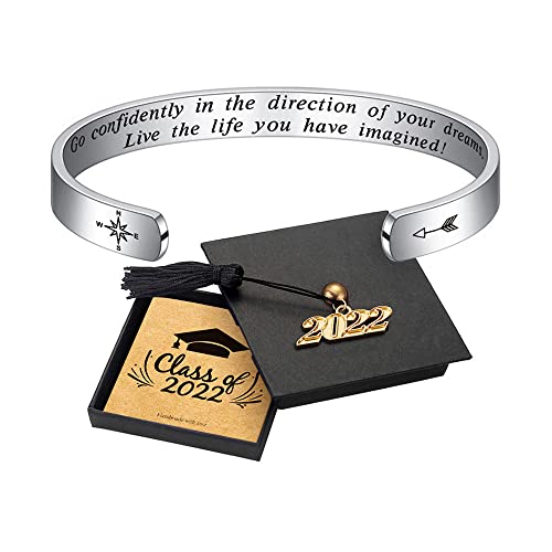 Graduation Gifts Cuff Bracelets - 316L Stainless Steel Personalized Engraved Mantra Quote Go Confidently In The Direction Of Your Dreams Bracelets Cuff Bracelet Motivational Graduation Gifts For Women #TOP18