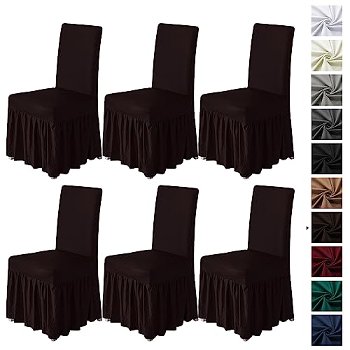 molasofa Chair Covers for Dining Room Set of 6 Stretch Chair Slipcovers with Skirt for Kitchen Seat Protectors Wedding Banquet Decor Kids Pets Spandex Fabric Washable (6pcs, Chocolate)