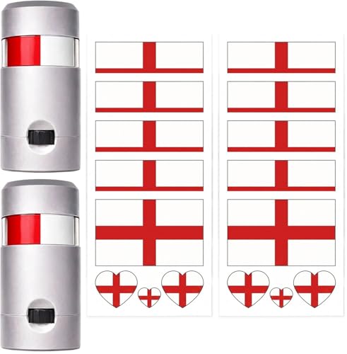 England Face Paint Red and White Face Paint for Sports Events and Festivals England Stickers for Face Tattoo 2 Face Paint Sticks and 10 England Accessories For 2026 World Cup