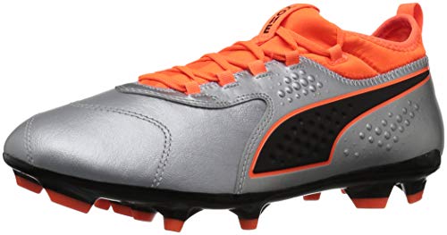 PUMA Puma Men's One 3 LTH Firm Ground Soccer-Shoe, Silver-Shocking Orange Black, 10 M US