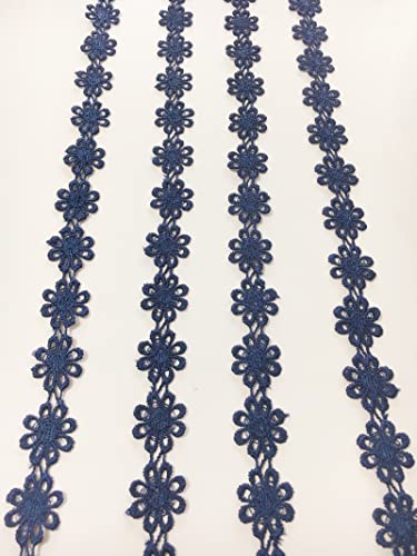 Navy Blue Lace Trim Daisy Flower Edging Ribbon 7 Yards 1'' Flower Ribbon Trim For Clothes Dress Sewing Flower Making Home Party Wedding Decoration #TOP2