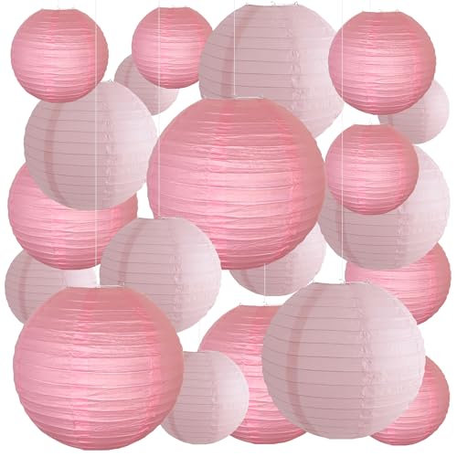 Lot de 20 lanternes rondes en papier à suspendre - 15,2 cm - 20,3 cm - 25,4 cm - Rose - Lanternes à suspendre pour fête prénuptiale, mariage, fête...