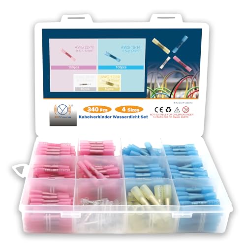 DIYoung Connecteur Gaine Thermorétractable, 10-26 AWG Connecteurs de Câbles, Cosses Bornes Thermorétractables Electriques Imperméables (340 Pièces)