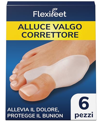 FLEXIFEET Tutore Alluce Valgo Correttore 6 Pz - Divaricatore Separatore Correttivo Donna e Uomo - Distanziatore Silicone 0% BPA - Taglia Unica, Ortopedico