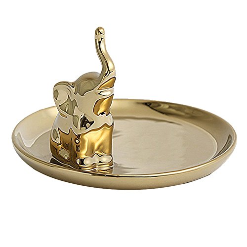 CHICOLYGold Keramik Elefant Schmuck Ring Halter Ring Dish Schmuckstück Fach Schlüsselhalter Dish Tray Organizer Cover