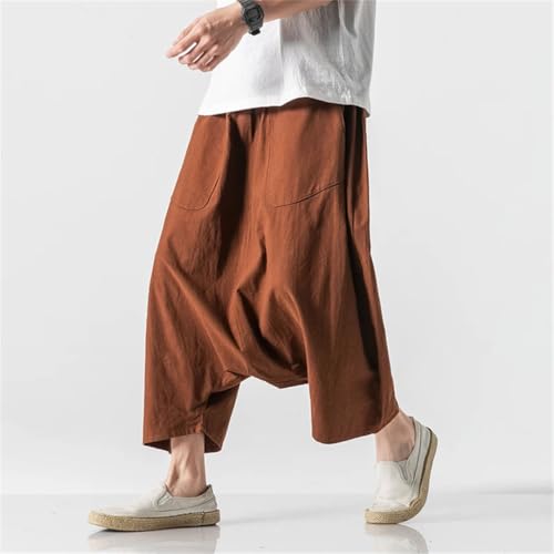 Mens Plus Size Casual Harem Pants Vintage Loose Wide Leg Pants Elastic Waist Trousers3