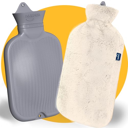 XXL Wärmflasche Groß 3,5 Liter mit Bezug - Nahtlose Ausführung - Weiches Fleece Wärmflaschenbezug - Wärmeflasche XL für Babys, Kinder und Erwachsene - Geschenk für Frauen Freundin (Beige)