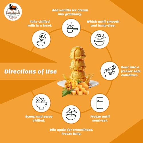 Image of Kamdhenu Gauveda Mango Ice Cream Mix Powder 150g - Instant Homemade Mango Ice Cream Premix | No Machine Needed | Eggless & 100% Vegetarian | Makes 500ml+ Mango Kulfi, Milkshake & Frozen Dessert
