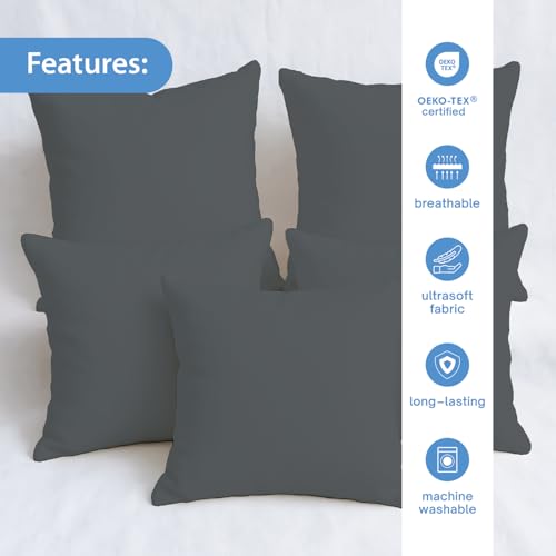 Image of Zinnia Soft Microfiber Cushions for Sofa & Living Room | Iron Gate, 15 x 15 Inches | Soft & Comfortable Cushion for Home & Daily Use | Pack of 5