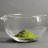 Textured Glass Matcha Bowl With Spout,1 Pack Handmade Clear Glass Chawan Matcha Green Tea Whisk Bowls,Japanese...
