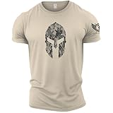 GYMTIER Spartan Forged - Casque Spartan Hex Camo - T-shirt de gymnastique pour hommes, entraînement de musculation, haut de levage, vêtements, sable, M
