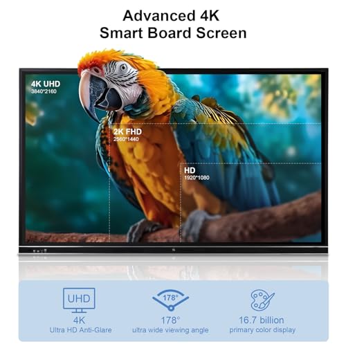 Image of 75 inch Smart Board, 4K UHD Interactive Whiteboard, Digital Touchscreen Smartboard with Open App Ecosystem & Dual System, Ideal for Classroom, Home, Office, Business (Wall Mount Included)