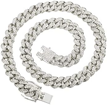 FEEL STYLE Mens Cuban Link Chain Gold Silver Bling Miami Cuban Necklace Diamond Chain for Men Iced Out Hip Hop Jewelry
