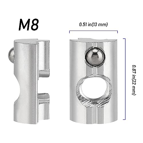 ZEONHEI 50 Stück Nutensteine M8 Alu Solar Nutenstein Gleitmutter Gewinde Nut Nutenstein Kugel M8 für Solar PV Modulklemme zur Modul Montage Solarmodul Halterung von 40x40 Aluminiumprofile