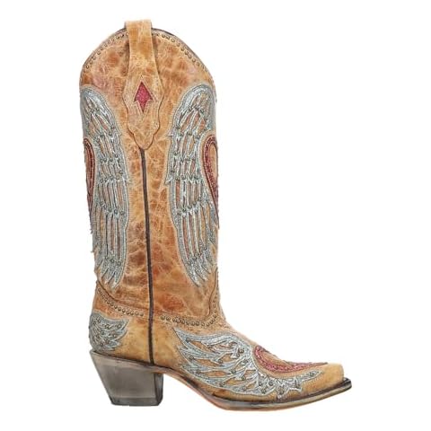 Corral Boots Womens Heart And Wings Embroidery Studded Snip Toe Casual Boots Mid Calf Mid Heel 2-3" - Brown - Size 8.5 M Cover