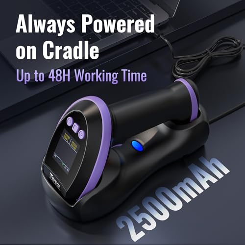 Image of Tera Barcode Scanner Wireless with Screen: Pro Version 1D 2D QR with Setting Keypad Charging Cradle Works with Bluetooth 2.4G Wireless USB Wired Handheld Bar Code Reader HW0009 Purple