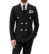 HANBANGWEI Men's Pinstripe Suit 2 Pieces Regular Fit Double-Breasted Blazer Pants for Wedding Sui...