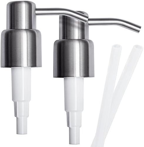 TopHomeStore Replacement Stainless Steel Soap and Lotion Dispenser Pumps, 2 Pieces, Includes 2 Nine Inch Tubes