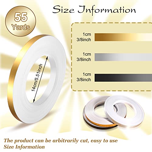 3 Rolls Mylar Metalized Polyester Film Tape Gold Washi Tape Metallic Wall Border Tape Silver Decorative Tape Black Adhesive Reflective Strips Mirror Tape For Molding Trim Diy Graphic Art Supplies #TOP1