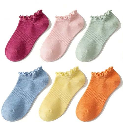 Image of No Show Socks Womens Low Cut Non Slip Cute Ruffle Ankle Socks 6 Pairs