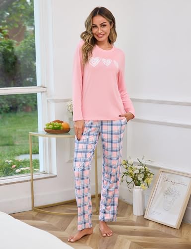 Marvmys Pijamas Mujer Invierno de Algodon Pijama Largo Mujer Conjunto de Camiseta Manga Larga y Pantalón Largo con Bolsillos