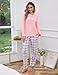 Marvmys Schlafanzug Damen Lang Winter Baumwolle Pyjama Set Zweiteilig Gemütlich Rundhals Herz-Print T-Shirt Karierte Hose