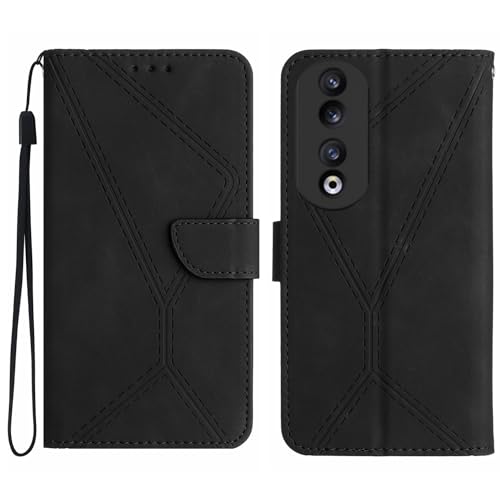 Rfvzubemok Compatible with Honor 90 5G Case,Compatible with Honor 90 5G Kickstand Flip Card Slot Magnetic Closure Phone Cover Black