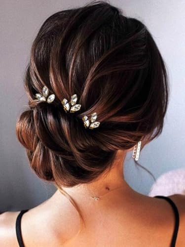 JAKAWIN Bride Wedding Hair Pins Rhinestone Hair Piece Crystal Bridal Hair Accessories for Women (2 Gold)