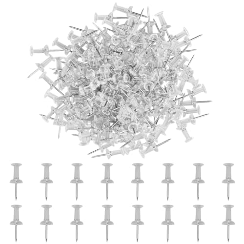 HXMJIED 200pcs Transparent Push Pins Plastic Head Drawing Poster Tacks Needle Clear Poster Pins for Wall Hangings Cork Board Maps Posters Photos Pinboard Notice Board Xmas Party Decorations