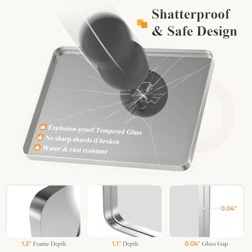 Image of Sweetcrispy Bathroom Mirror 40x24 Inch Metal Framed Rounded Rectangle Vanity Mirror for Wall, Over Sink, Farmhouse, Restroom, Anti-Rust, Modern Decorative, Horizontal or Vertical Hanging, Silver