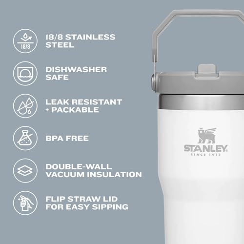 STANLEY IceFlow 30oz Stainless Steel Tumbler - Vacuum Insulated, Reusable Water Bottle with Straw for Home, Office, or Car, Keeps Drinks Cold for 12 Hours and Iced for 2 Days, Ash Color