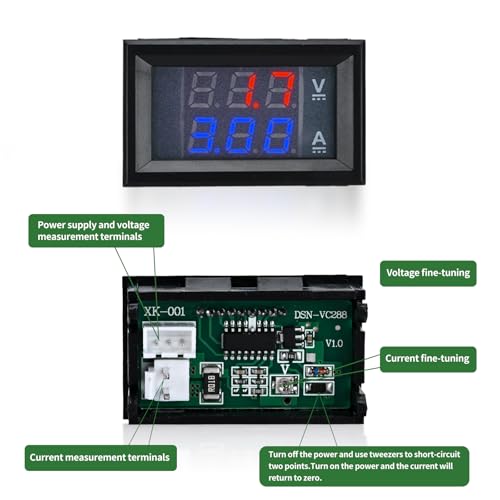 5 Stück Digital Voltmeter Amperemeter, DC 100 V 10 A Blau Rot Dual LED Anzeige Stromspannungsmesser mit Anschlusskabeln für Auto Boot Motorrad