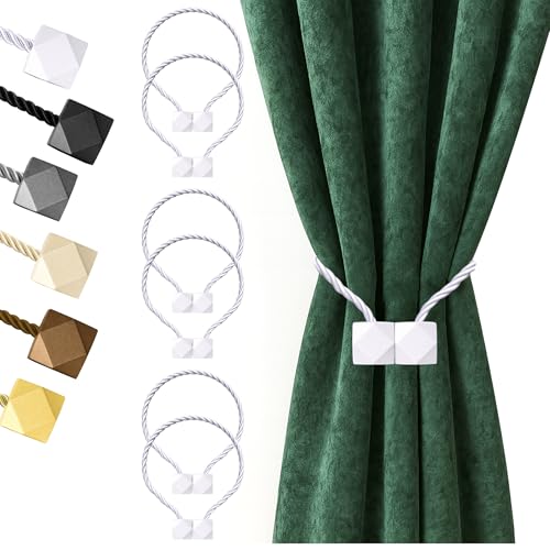 Hion Magnetic Curtain Tiebacks White 6pcs, Curtain Holdbacks Hooks Holders