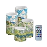 Uorisanigo Flameless Candles with Remote Color Changing Wheat Field with Cypresses Electric Candles Oil Painting Battery Operated Candles for Home Living Room Festival Decoration