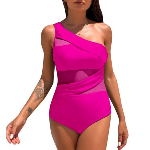 Traje de baño Femenino con Tirantes Deportivo Elegante para Mujer bañador de una Pieza Vestido de baño Moderno Ajuste cómodo (Red, S)