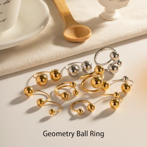 OIDIMS Unique Geometric Balls Asymmetric Wrap Open Ring for Women Dainty Double 2 Rings Fashion Ball Statement Tiny Stainless Steel Promise Finger Knuckle Pinky Stacking Band Christmas Birthday Gifts3