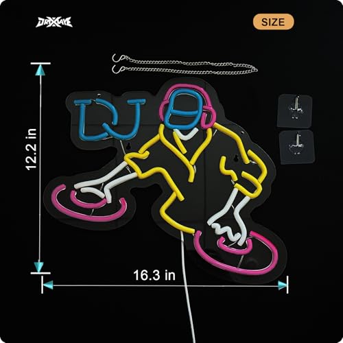 Image of DJ Neon Sign for wall decor Teen Room Decor Gifts for Birthday Kids Room Art Decor Boys Playroom Bedroom Decor(16.3x12.2 in)