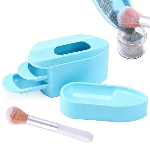 furtherpretty 2 in 1 Dip Powder Recycling Tray System Nail Dip Powder Storage Tray with Cleaning Brush Container for Glitter Sequins Caviar Beads Manicure Tool Kit for Home & Salon (Blue)
