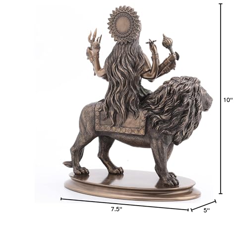 Estatua de la Madre Durga en resina con acabado bronce 10.38 pulg miniatura 7