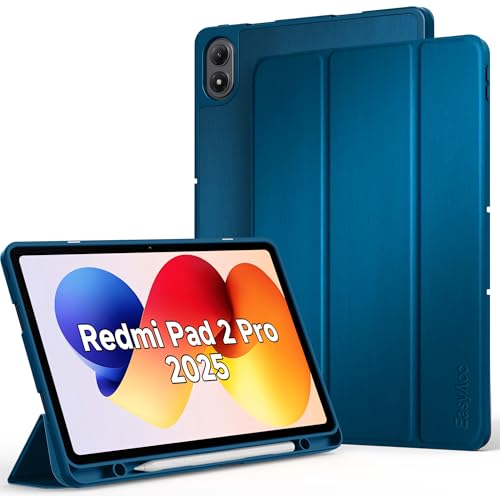 EasyAcc Hülle für Xiaomi Redmi Pad 2 Pro 12.1 Zoll mit Stifthalter, Schutzhülle Superdünne PU Leder mit Standfunktion & Auto Wachen/Schlafen Hülle Hülle, Pfauenblau