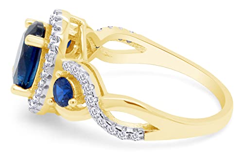 SAVEARTH DIAMONDS Three Stone, Oval Cut 8x6MM Center, Round Cut Simulated Blue Sapphire And White Cubic Zirconia Infinity Oval Halo Engagement Ring In 14k Gold Over Sterling Silver3