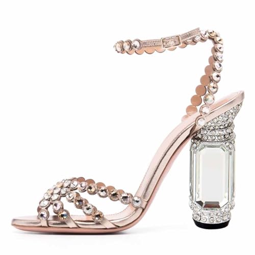 FSJ Women Fashion Open Almond Toe Ankle Strap Sandals Chunky High Heel Crystal Rhinestone Pumps Wedding Party Evening Shoes2