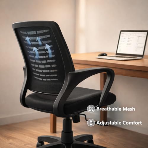 Image of NGFC Office Chair for Work from Home /Study Chair Height Adjustable Revolving Chair with Tilt Lock Mechanism High Comfort Seating Ergonomic Chair - Model 805 (Black, Medium)