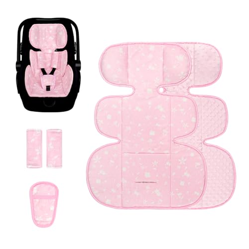 Image of Infant Car Seat Insert, 3 in 1 Ultra-Thick Newborn Carseat Insert with Strap Covers for Girls, Man Fai Sky Universal Car Seat Head Support Baby for Carseat, Strollers, Swings, Bouncer (Pink)