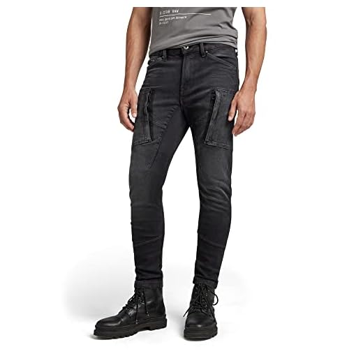 G-Star Raw Men's Denim Cargo 3D Skinny Fit Jeans, Worn in Black Onyx